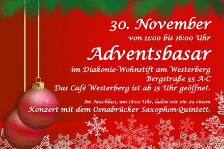 Einladung zum Adventsbasar am 30. November von 11 - 16 Uhr im Diakonie-Wohnstift am Westerberg